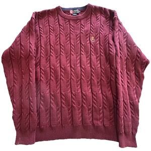 Vtg Chaps Ralph Lauren Sweater Men’s XL Burgundy Cable Knit Crew Neck Gold Crest